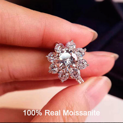 Moissanite Luxury Sun Flower Ring 2 Carat Diamond Lotus Ring Women Fancy Wedding Rings Sterling Silver Fine Jewelry Set