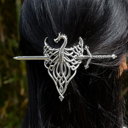 Pagan Dragon Sword Hairstick Punk  Flying Dragon Hairclip Gothic Barrette Witch Hair Jewelry for women